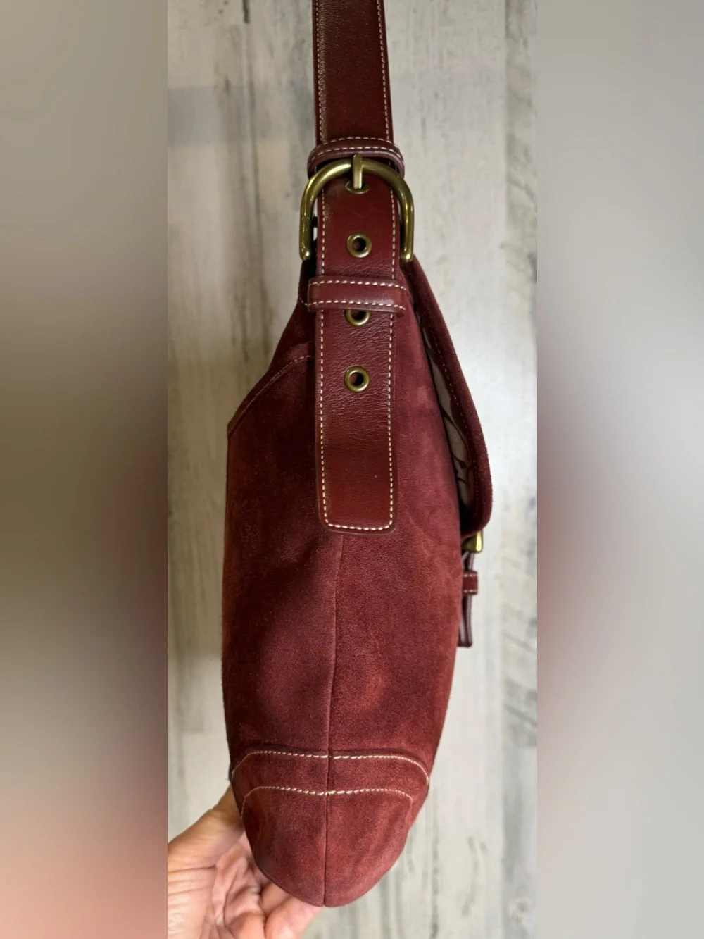 Coach Vintage SoHo Suede Duffle Bag in Deep Red Brass Hardware 2003 9482